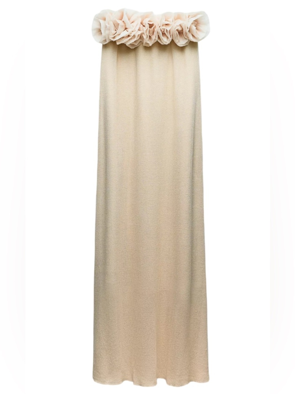🥥THE MOST BEAUTIFUL Zara Strapless Cream Maxi Dress with Floral Ruffle - Picture 1 of 7